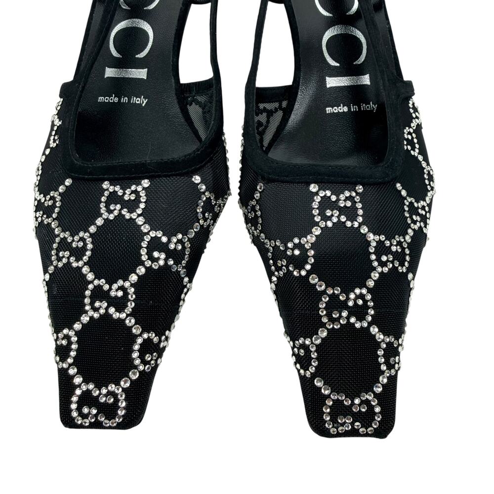 New Gucci Tom GG Crystal Monogram Slingback Pumps Black Size 36 - Picture 10 of 10